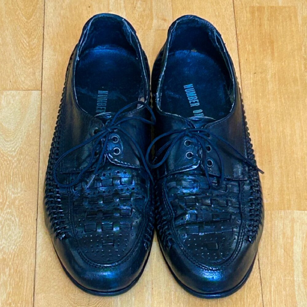 Vintage Men's Black Woven Leather Shoes - Made in Italy (Size 9)